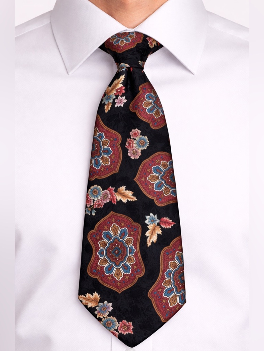 Vintage 80s L'Atelier Tie Silk Necktie Black Red Geometric Colorful 58 inch Tie